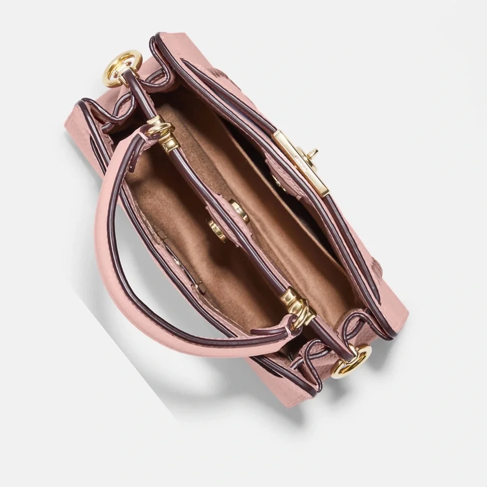 SALE🔥COACH MINI LANE TOP HANDLE WITH‎ WHIPSTITCH GOLD/PINK LEATHER SHOULDER BAG